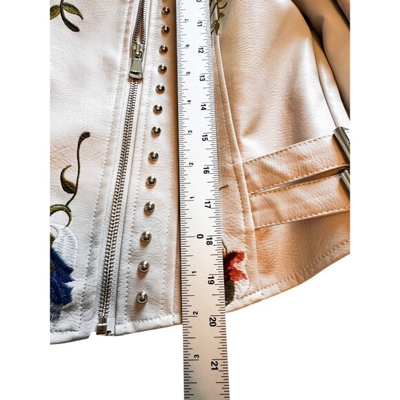 Ly Varley Lin Faux Leather Moto Jacket Size S Floral Embroidery Studded Y2K NWT - Picture 12 of 16